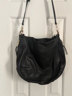 Miztique Black Leather Shoulder Hobo Bag with Gold Hardware